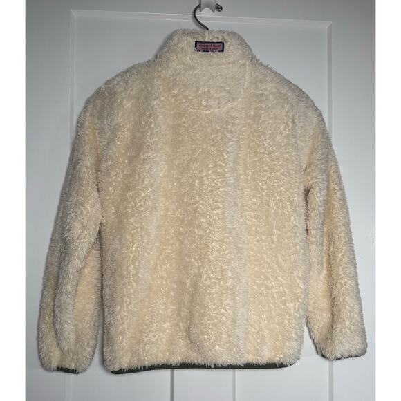 Vineyard Vines Teddy Fleece Snap Pullover Girls size L (14) Off White Pink Green - Picture 2 of 13